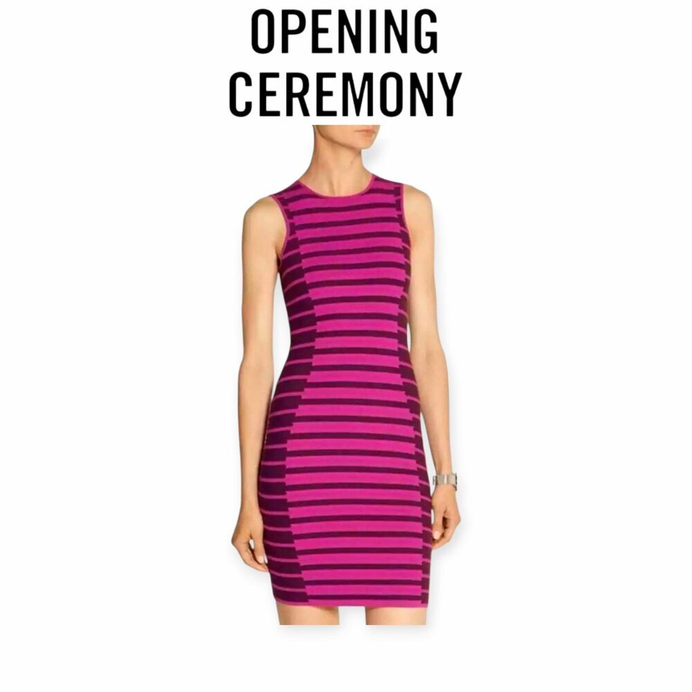 Opening Ceremony Pink Purple Striped Panel Bodycon Knit Dress XS Sleeveless